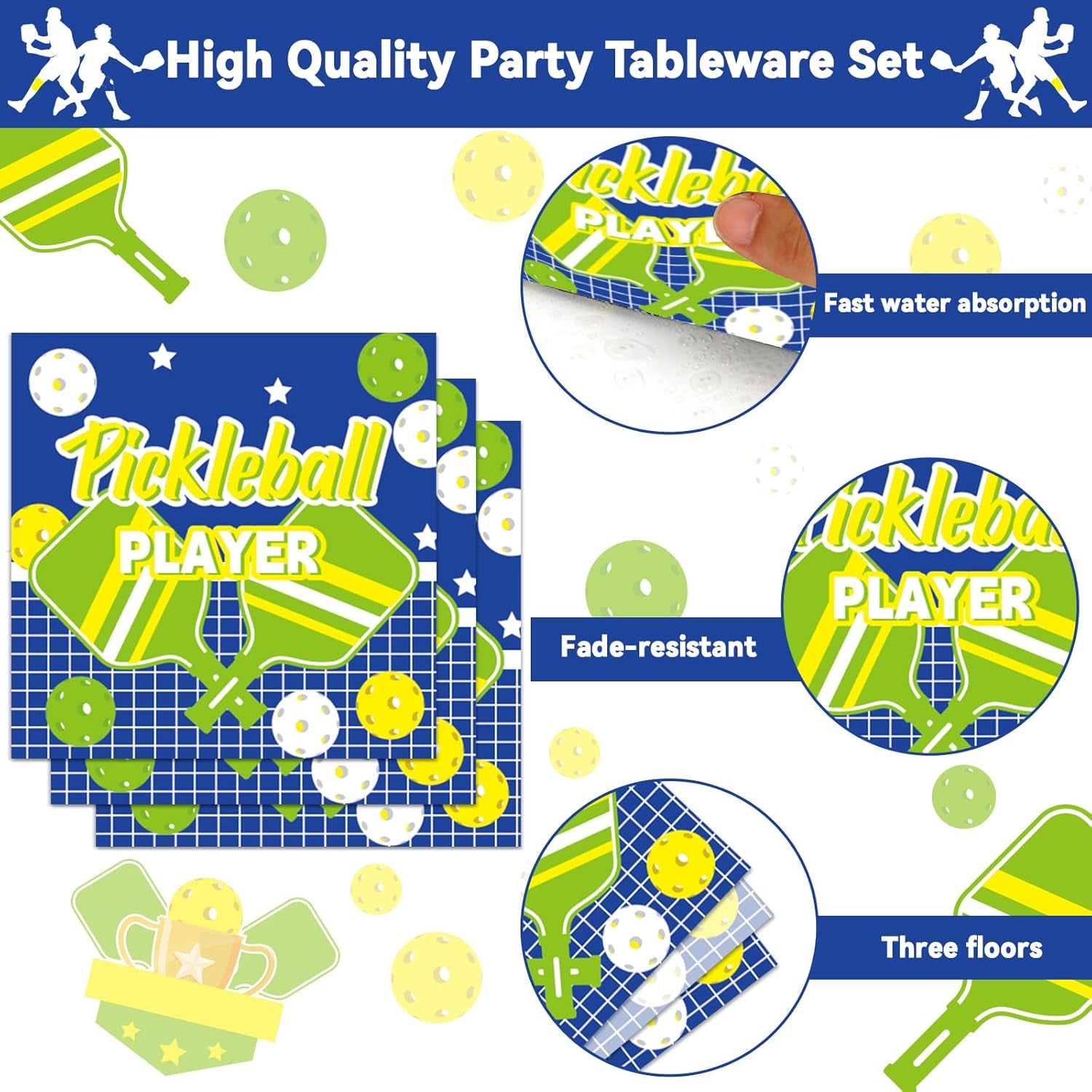 96Pcs Pickleball Party Decorations Supplies Pickleball Player Themed Sports Birthday Party Disposable Plates Napkins Set for Baby Shower Brithday Party Decorations Favors Serve 24