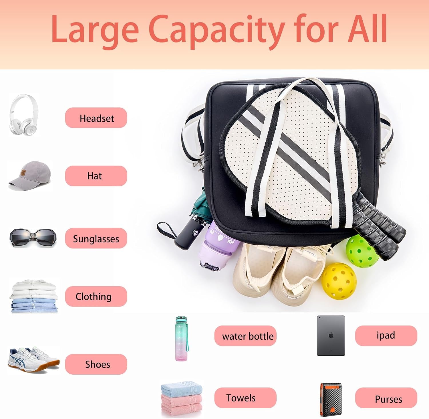 Cute Pickleball Bags for Women and Men,Pickle Ball Bag Tote for Women,Pickleball Sling Bag for Women
