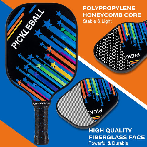 Pickleball Paddles Set of 4, Fiberglass Pickleball Paddles with Honeycomb Core, Lightweight Pickleball Set with Balls & Bag for Men, Women & Beginners
