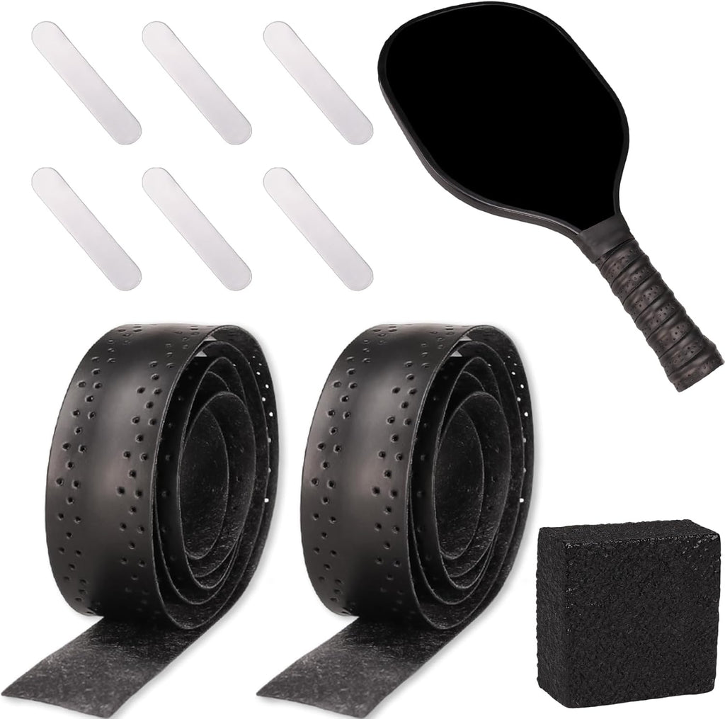 9Pcs Pickleball Racket Accessories Kit, Include 2 Pickleball Paddle Grip Tape, 6 White Pickleball Lead Tape, Black Pickleball Paddle Cleaner and Eraser, Pickle Ball Sport Accessories