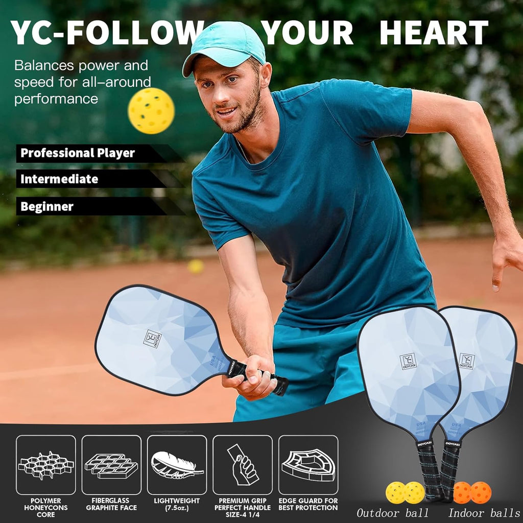 Pickleball Paddles Set of 2, 2026 USAPA Approved Pickleball Set, Fiberglass Lightweight Pickle Ball Rackets 2 Pack, 2 Outdoor Pickleball, 2 Indoor Pickleball Balls, 1 Pickleball Bag