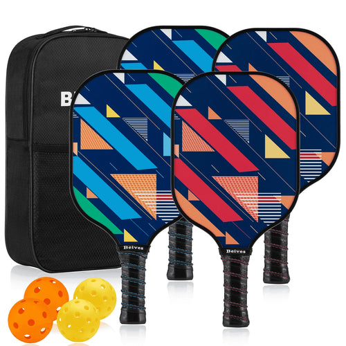 Durable Fiberglass Pickleball Paddle 4-Paddle Set - Includes 4 Balls & Carry Bag, Perfect for Family & All Skill Levels