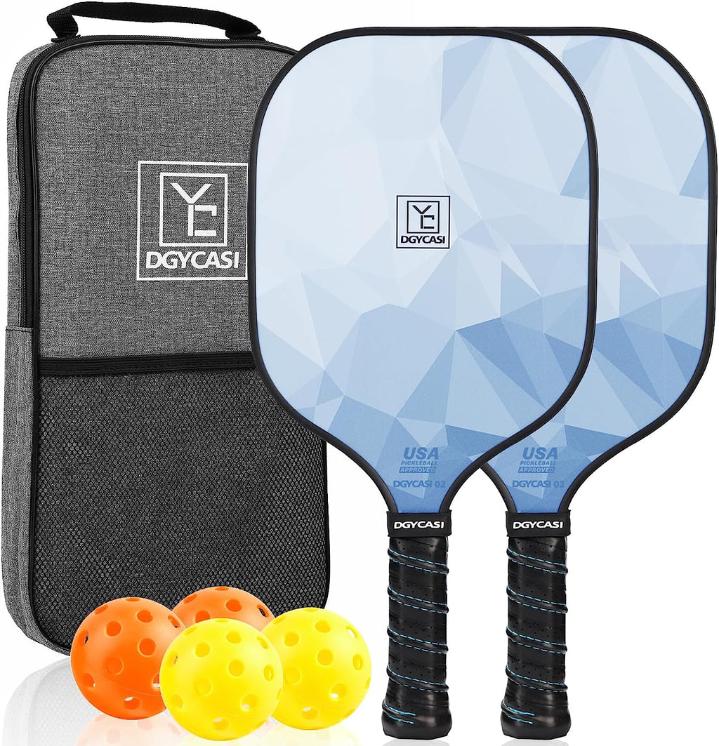 Pickleball Paddles Set of 2, 2026 USAPA Approved Pickleball Set, Fiberglass Lightweight Pickle Ball Rackets 2 Pack, 2 Outdoor Pickleball, 2 Indoor Pickleball Balls, 1 Pickleball Bag