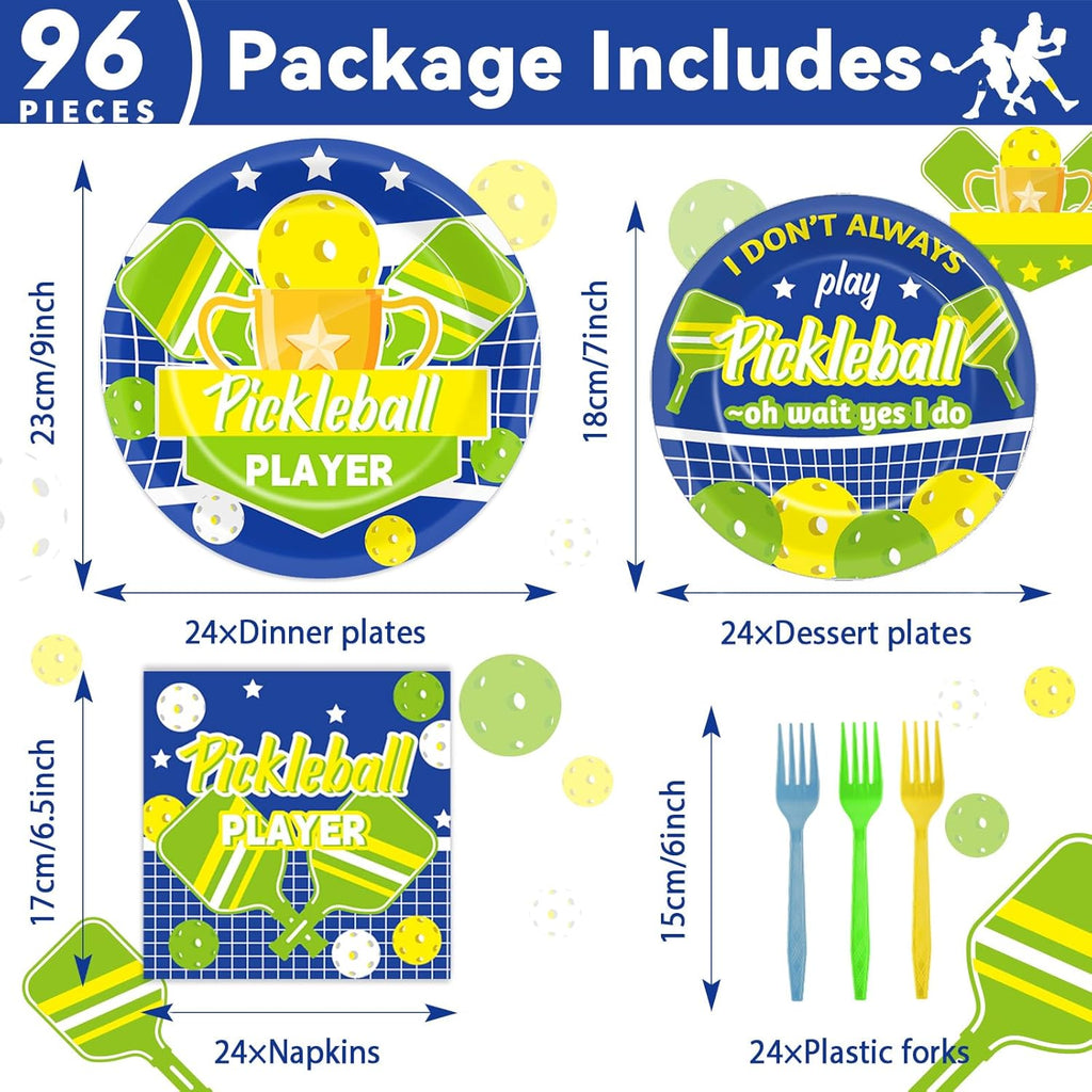 96Pcs Pickleball Party Decorations Supplies Pickleball Player Themed Sports Birthday Party Disposable Plates Napkins Set for Baby Shower Brithday Party Decorations Favors Serve 24