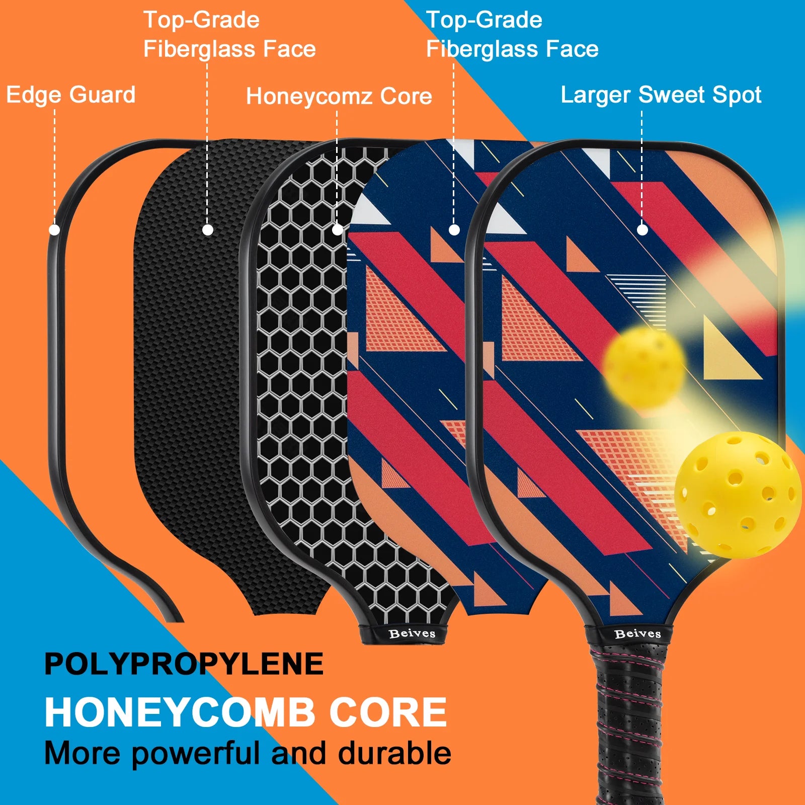 Durable Fiberglass Pickleball Paddle 4-Paddle Set - Includes 4 Balls & Carry Bag, Perfect for Family & All Skill Levels
