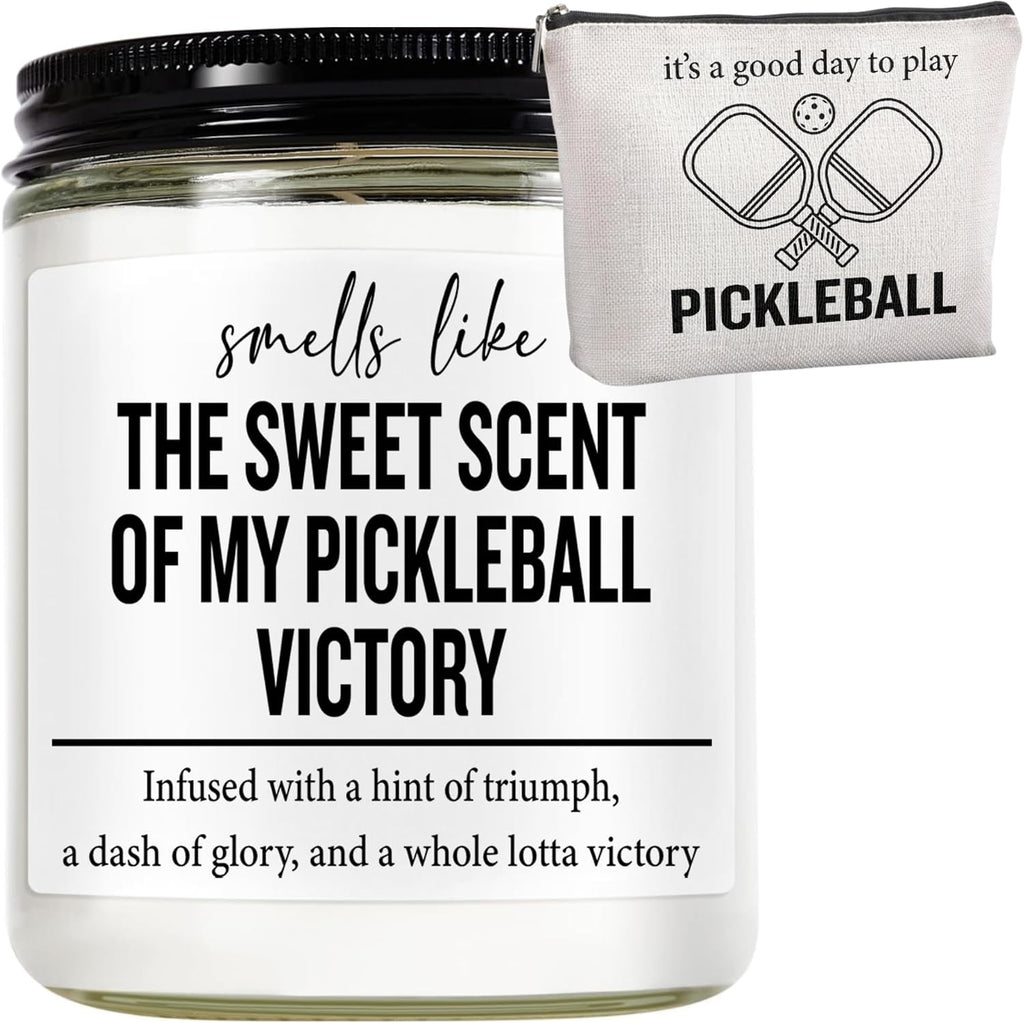 Funny Pickleball Gift Set - Scented Candle & Cosmetic Bag - Pickleball Gifts for Women, Men, Players, Coaches - Gag Gift for Birthday, Mothers Day, Mom, Stocking Stuffers, Pickleball Enthusiasts