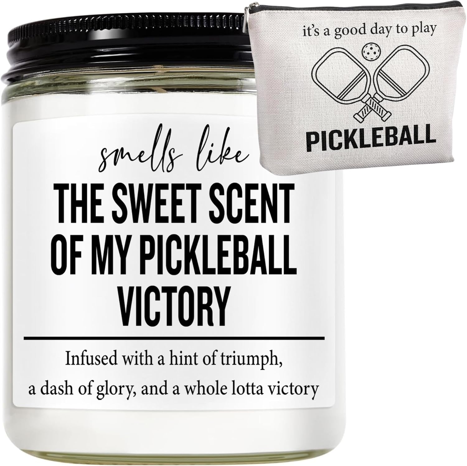 Funny Pickleball Gift Set - Scented Candle & Cosmetic Bag - Pickleball Gifts for Women, Men, Players, Coaches - Gag Gift for Birthday, Mothers Day, Mom, Stocking Stuffers, Pickleball Enthusiasts