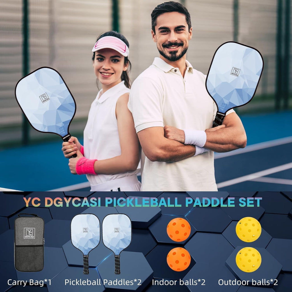 Pickleball Paddles Set of 2, 2026 USAPA Approved Pickleball Set, Fiberglass Lightweight Pickle Ball Rackets 2 Pack, 2 Outdoor Pickleball, 2 Indoor Pickleball Balls, 1 Pickleball Bag